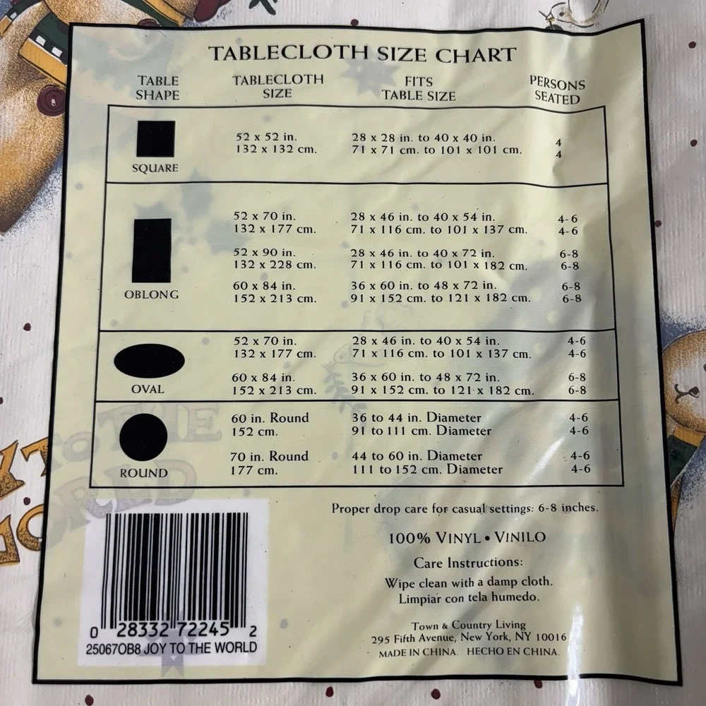 Town & Country Xmas Flannel Back Vinyl Tablecloth Joy To The World 60